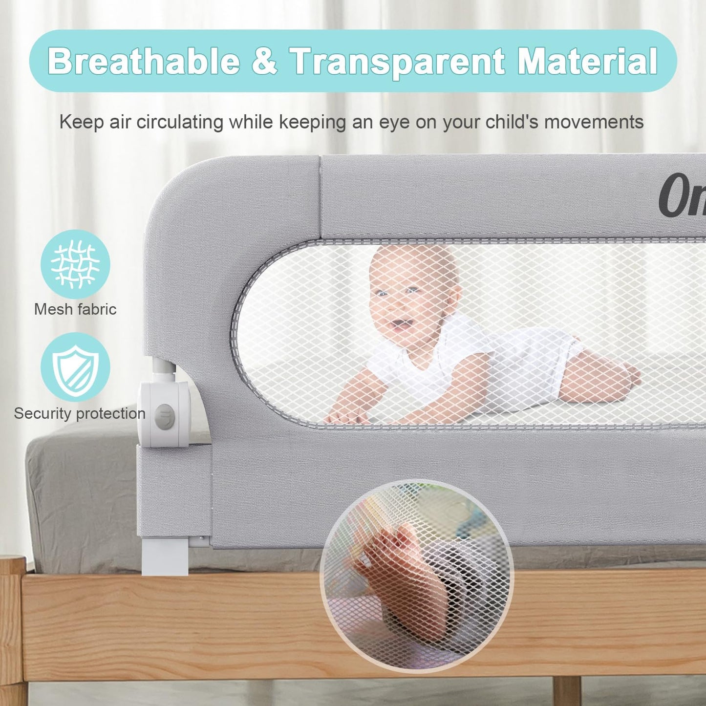 Omebel Adjustable Bed Rails Foldable Guard Mesh Fabric Grey Size 200CM NEW