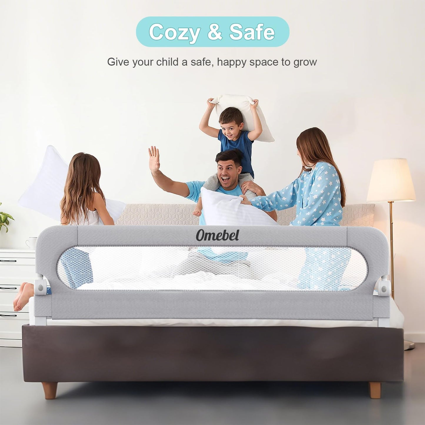 Omebel Adjustable Bed Rails Foldable Guard Mesh Fabric Grey Size 200CM NEW