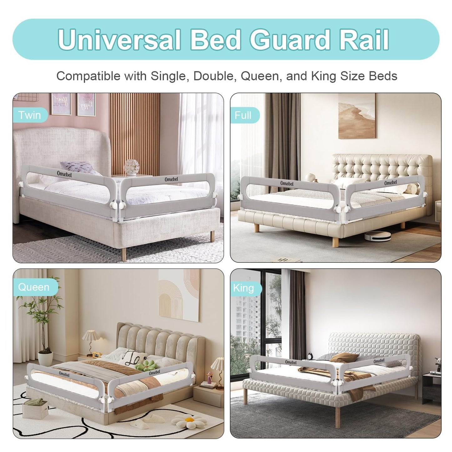 Omebel Adjustable Bed Rails Foldable Guard Mesh Fabric Grey Size 200CM NEW