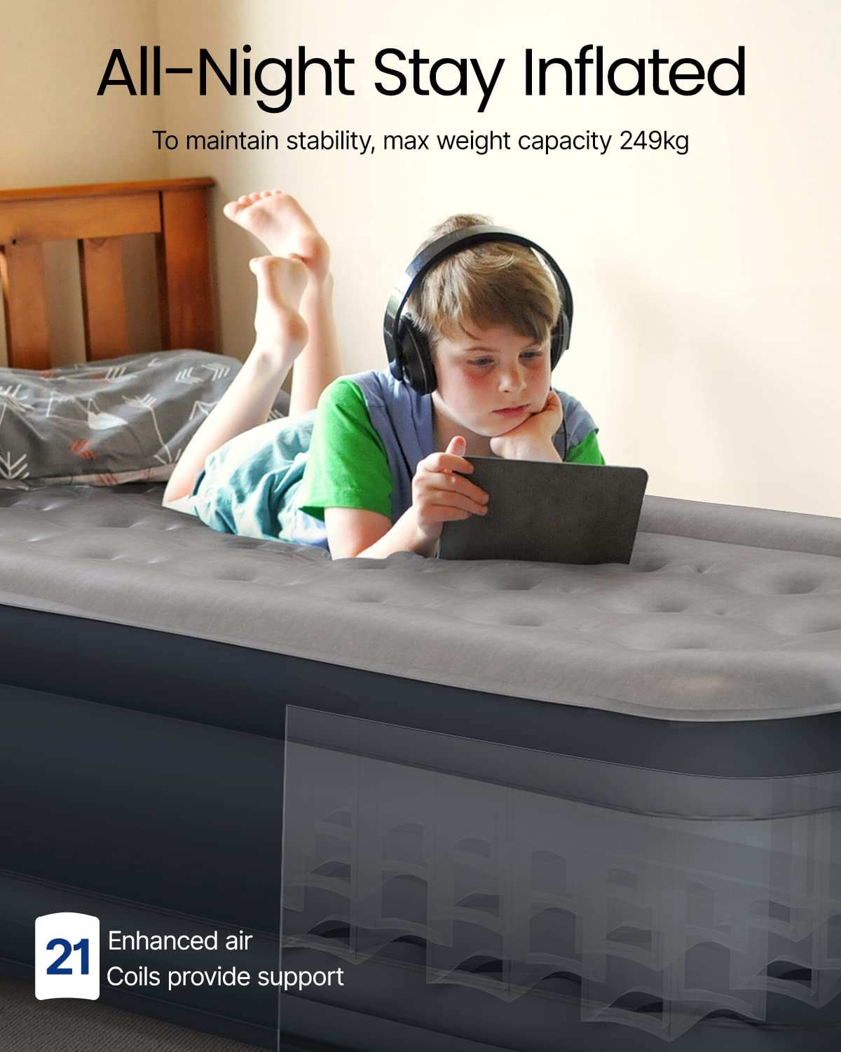 iDOO Single Inflatable Air Bed with Built-in Electric Pump Self-Inflation DEMO