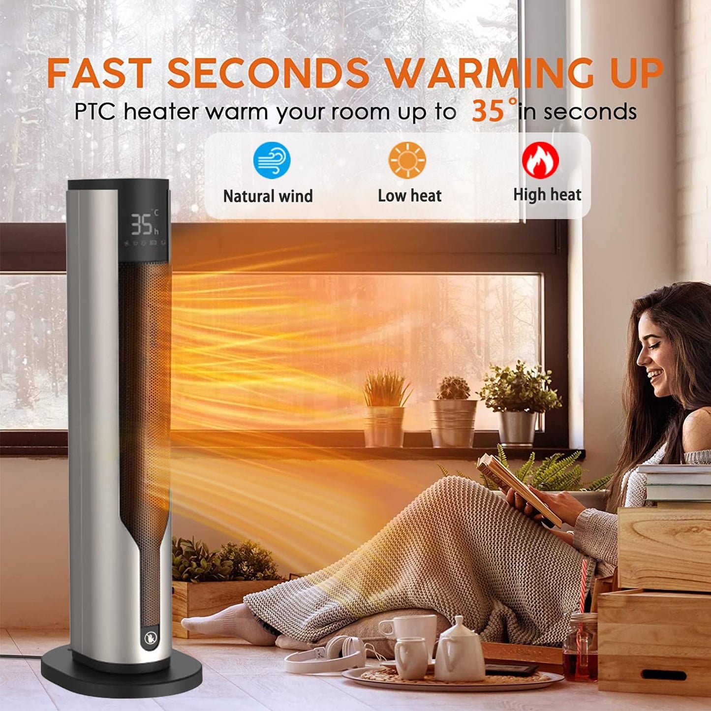 Heating Tower Space Heater with Adjustable Thermostat and Remote Control DEMO