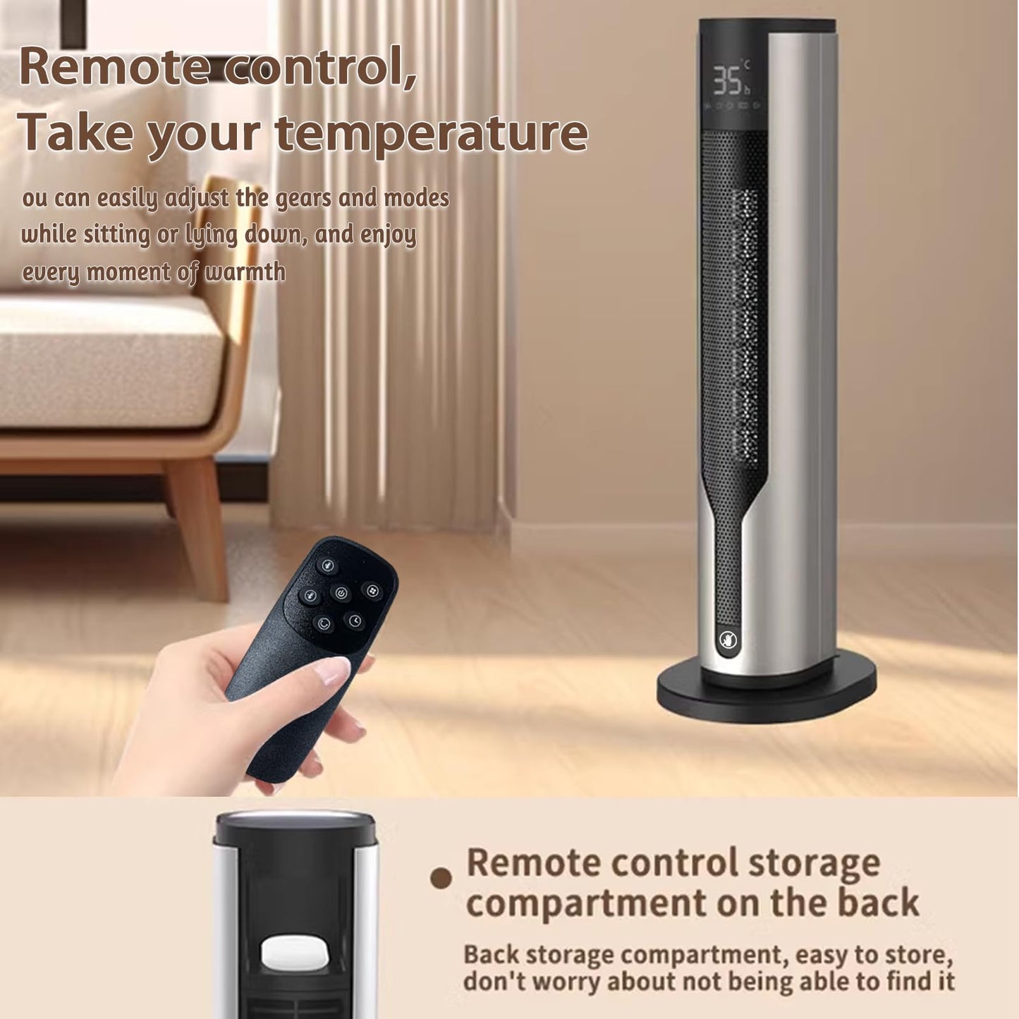 Heating Tower Space Heater with Adjustable Thermostat and Remote Control DEMO