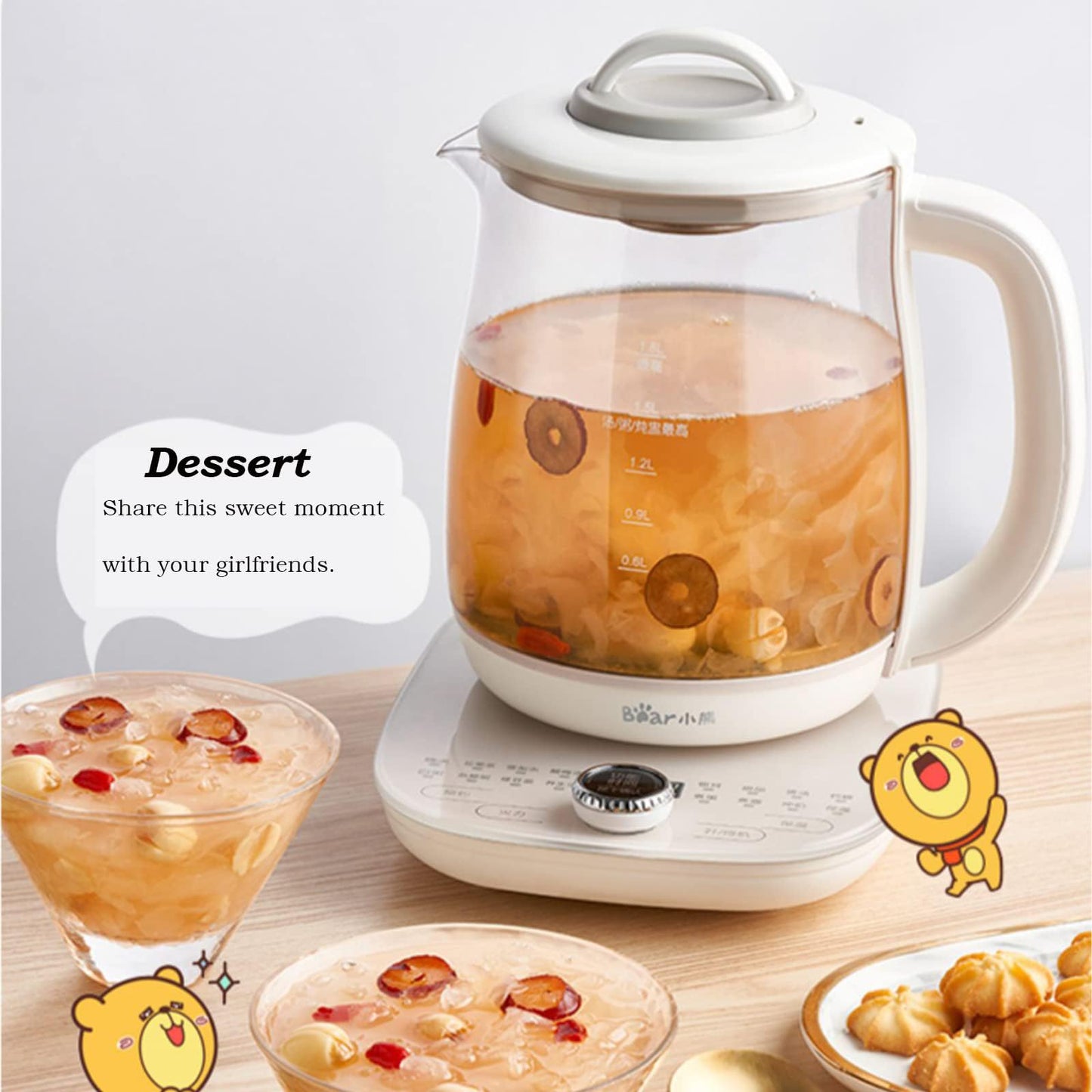 BEAR 1.8L Glass Electric Kettle with Stainless Steel Tea Infuser Beige NEW
