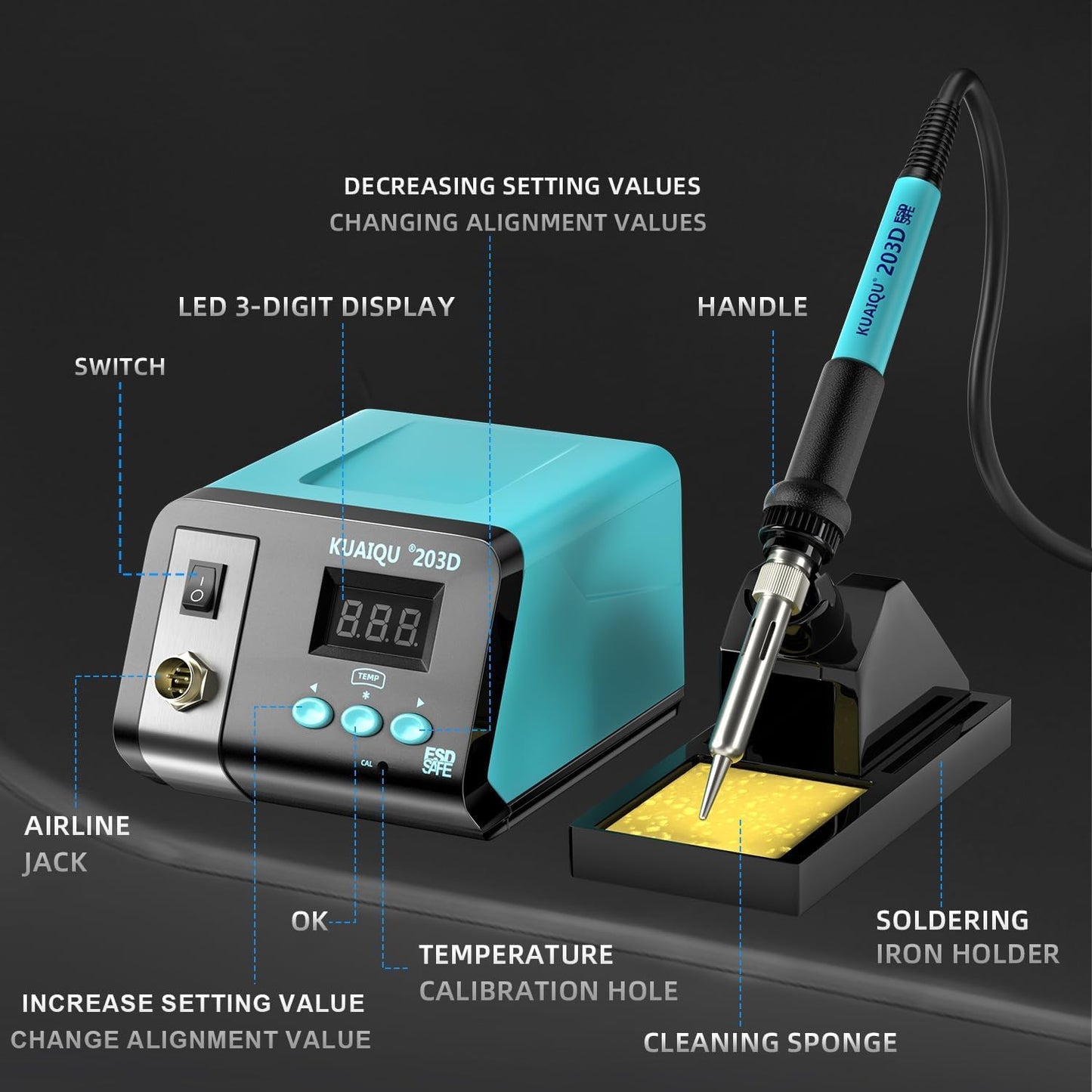 KUAIQU 75W Digital Teal Soldering Station Anti-static Iron Kit for NEW