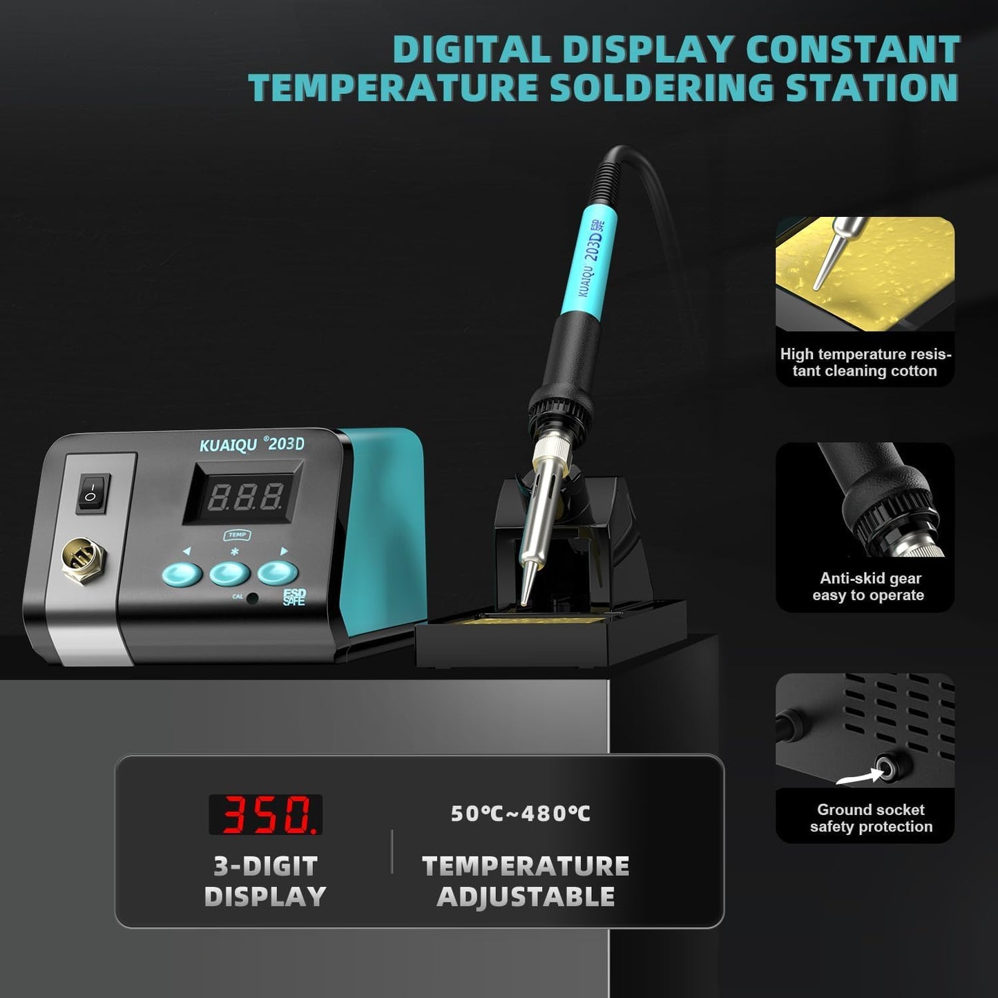 KUAIQU 75W Digital Teal Soldering Station Anti-static Iron Kit for NEW