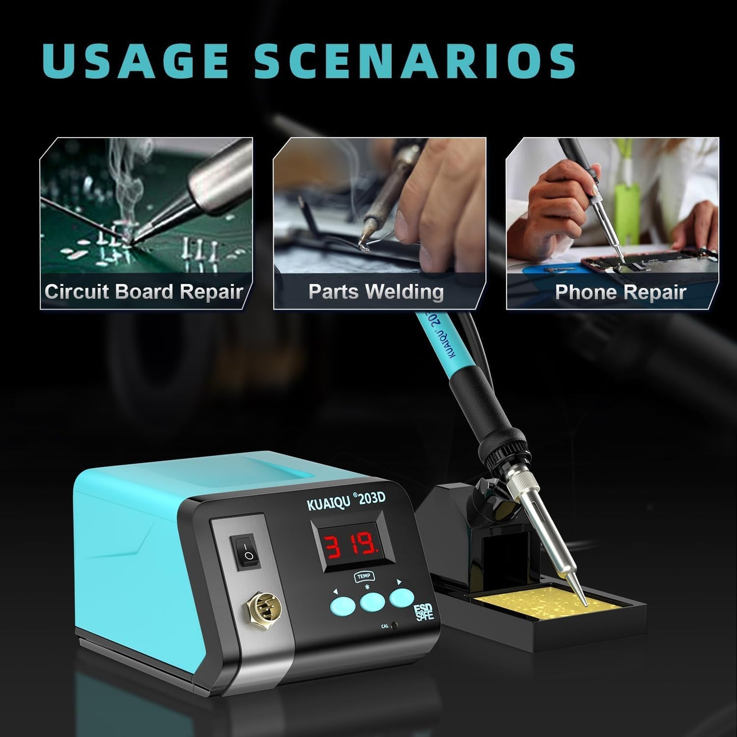 KUAIQU 75W Digital Teal Soldering Station Anti-static Iron Kit for NEW