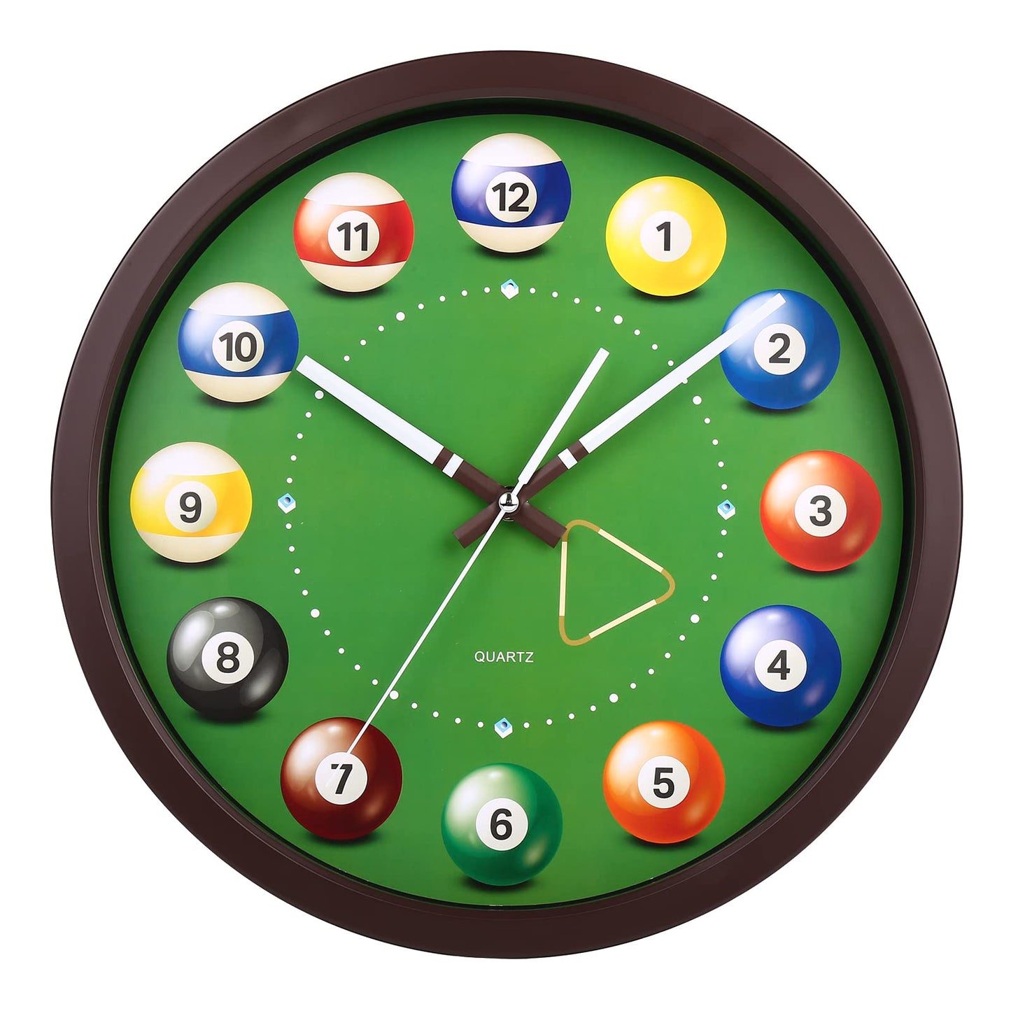 14 Inch Billiards Ball Wall Clock with Pool Cue Hands Dial Black and Green NEW
