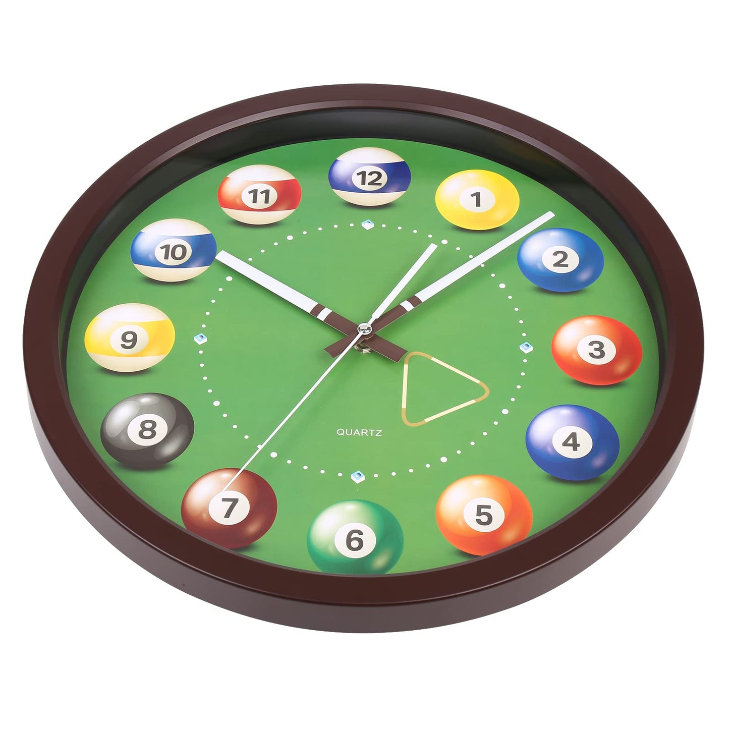 14 Inch Billiards Ball Wall Clock with Pool Cue Hands Dial Black and Green NEW