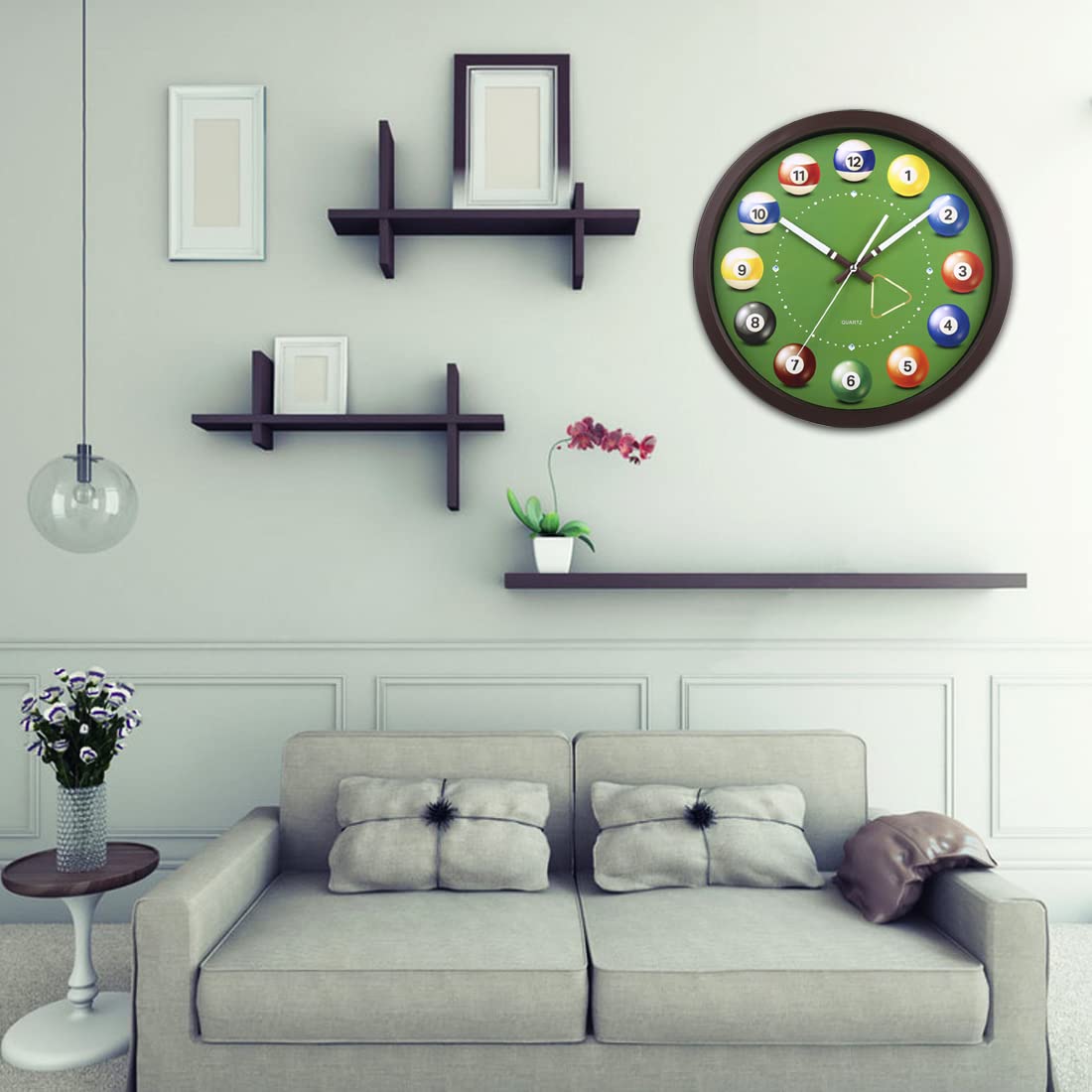 14 Inch Billiards Ball Wall Clock with Pool Cue Hands Dial Black and Green NEW