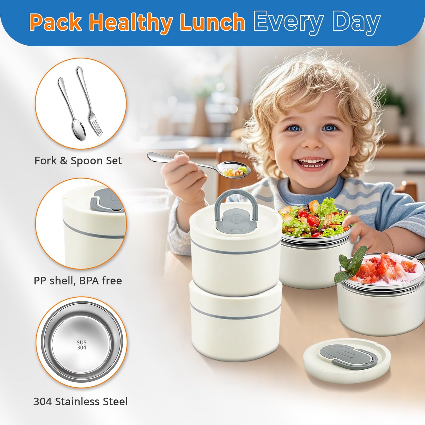 Adando Stainless Steel Bento Lunch Box Microwave-Safe Round 550ml Size NEW