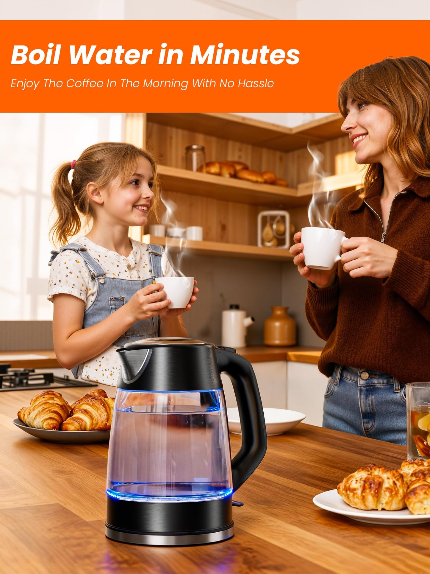 1.7L Glass Electric Kettle with Stainless Steel Filter Spout - 2200W Clear NEW