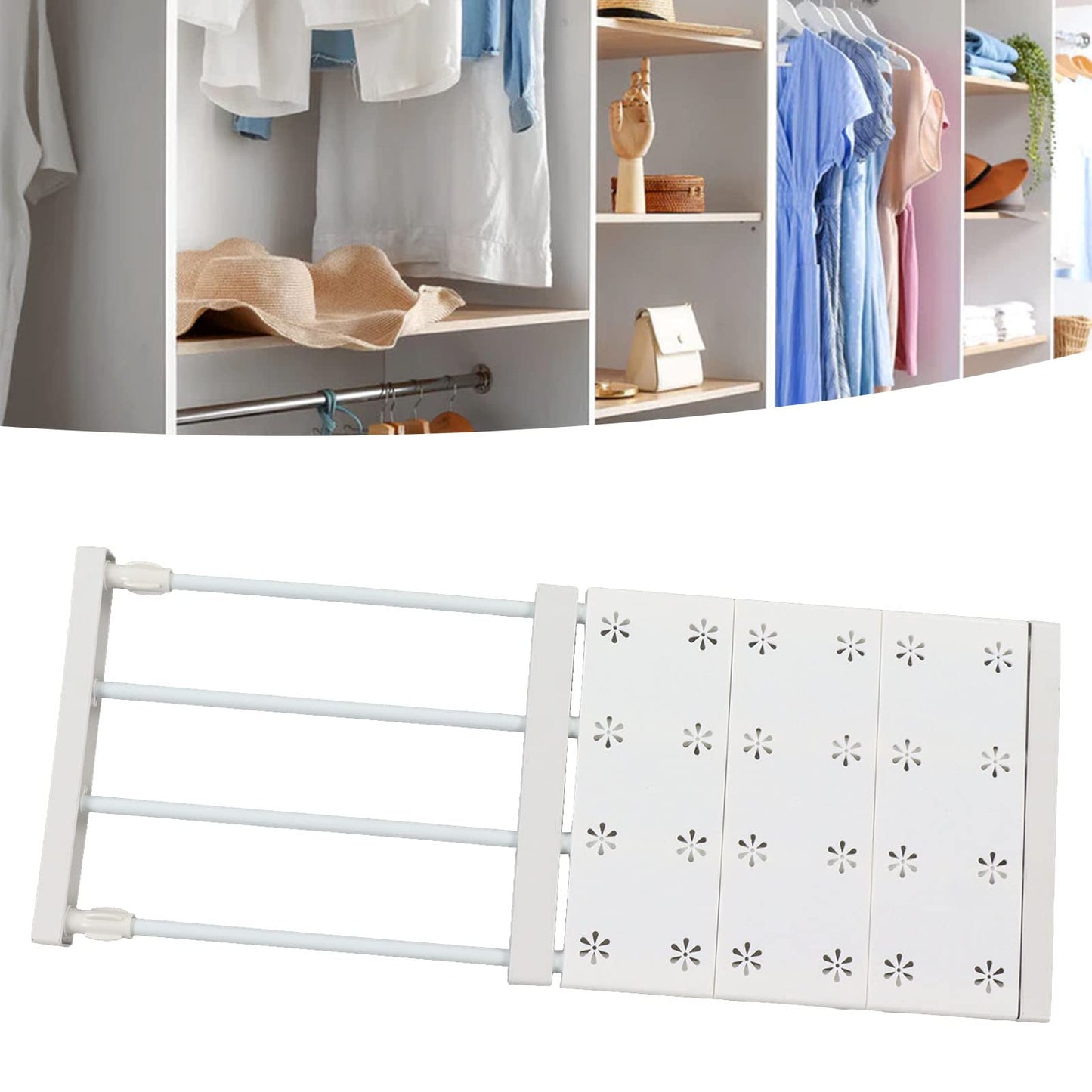 Expandable Closet Tension Shelf Organizer Wear-Resistant Storage White Size NEW