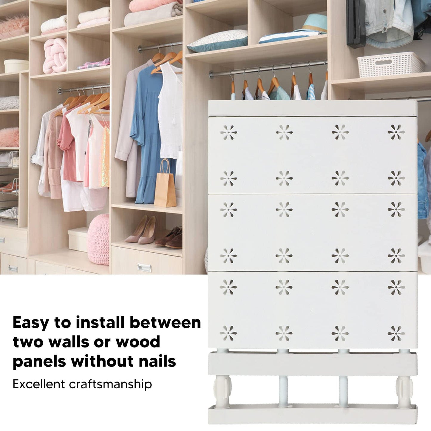 Expandable Closet Tension Shelf Organizer Wear-Resistant Storage White Size NEW