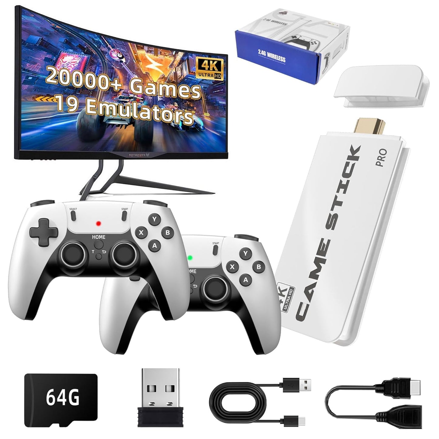 4K White Gaming Console with 64GB Storage, Wireless Controller for Gamers NEW