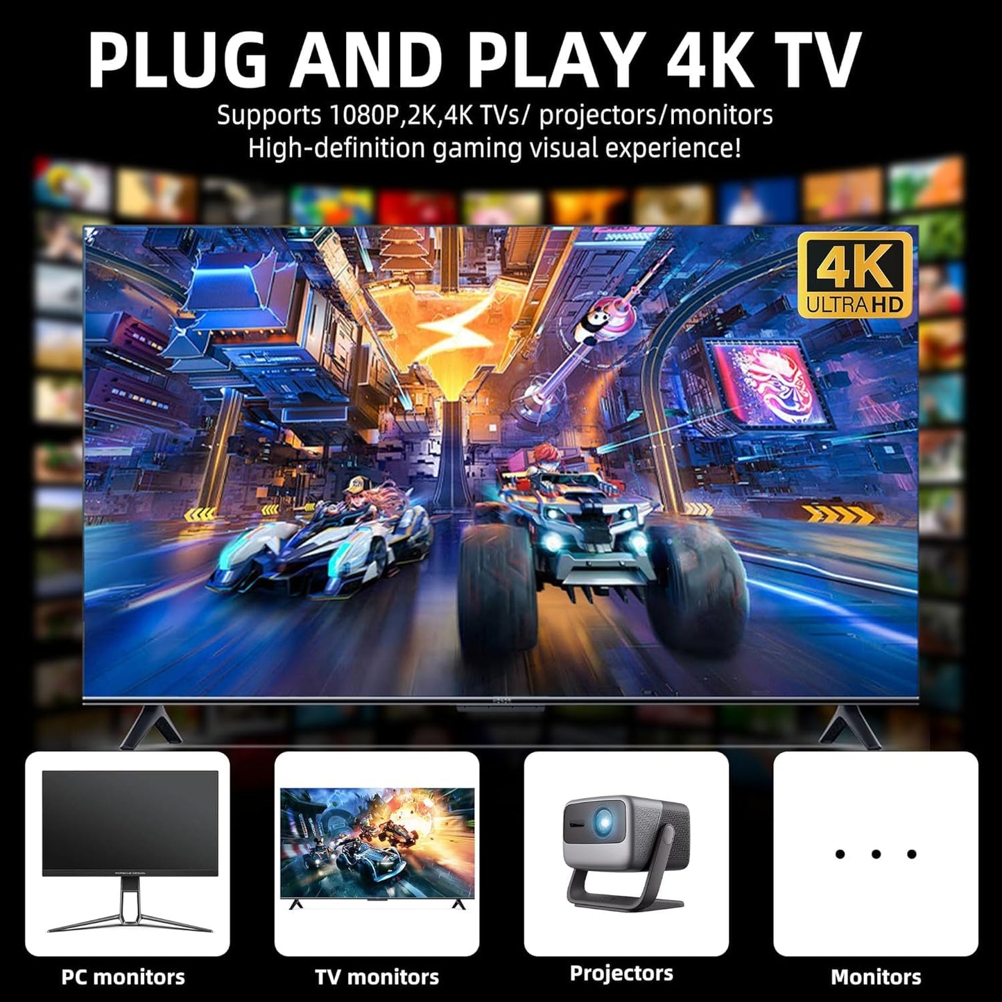 4K White Gaming Console with 64GB Storage, Wireless Controller for Gamers NEW