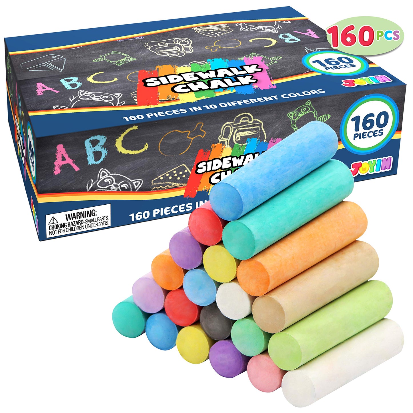 JOYIN Washable Jumbo Sidewalk Chalks Set 160pcs Multi Color Outdoor Art NEW