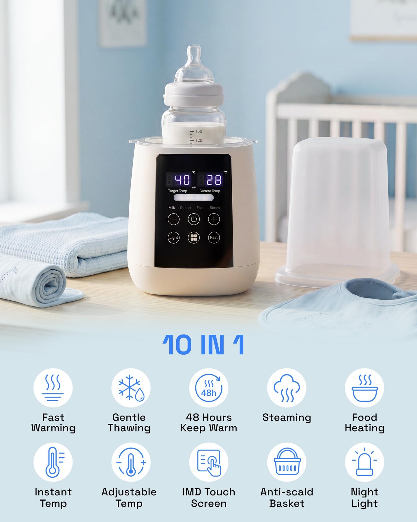 White Multi-Function Bottle Warmer with Fast Heating for Baby NEW