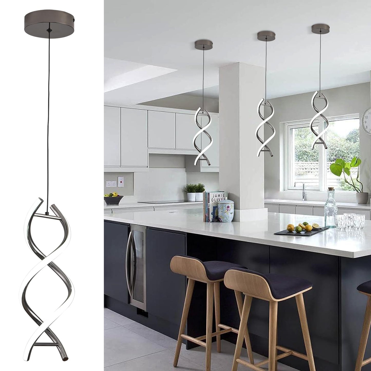 Geadi Modern Spiral LED Pendant Light Chandelier Adjustable White Lighting DEMO