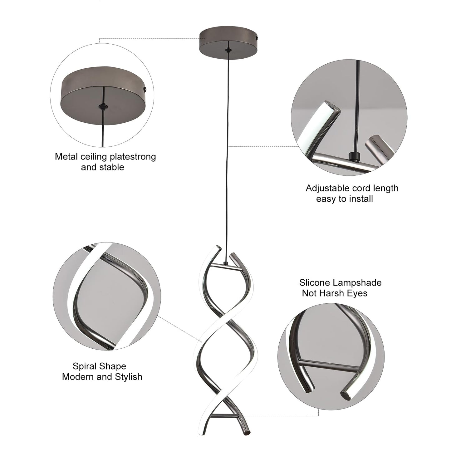 Geadi Modern Spiral LED Pendant Light Chandelier Adjustable White Lighting DEMO
