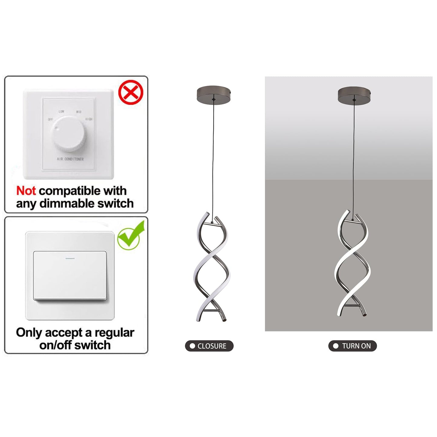 Geadi Modern Spiral LED Pendant Light Chandelier Adjustable White Lighting DEMO