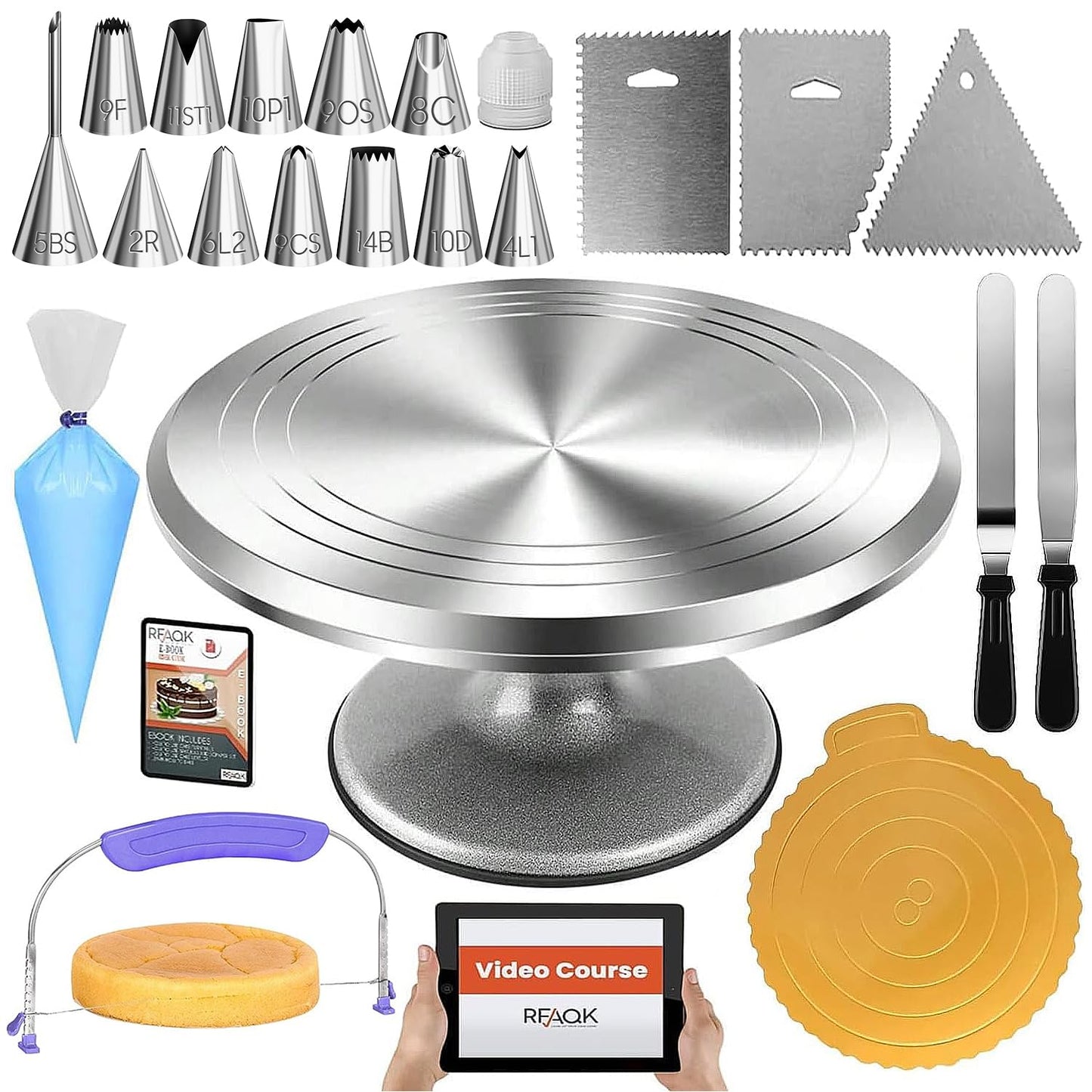 RFAQK 12 Inch Aluminum Revolving Cake Decorating Turntable Stand for Baking NEW
