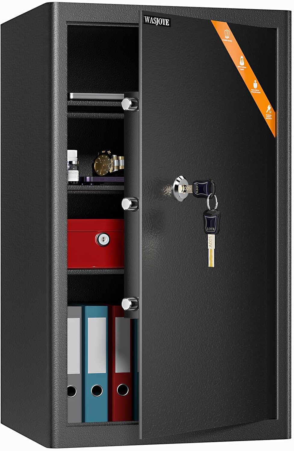 WASJOYE 72L Steel Security Cabinet Safe Box with Key Lock for Home Office DEMO