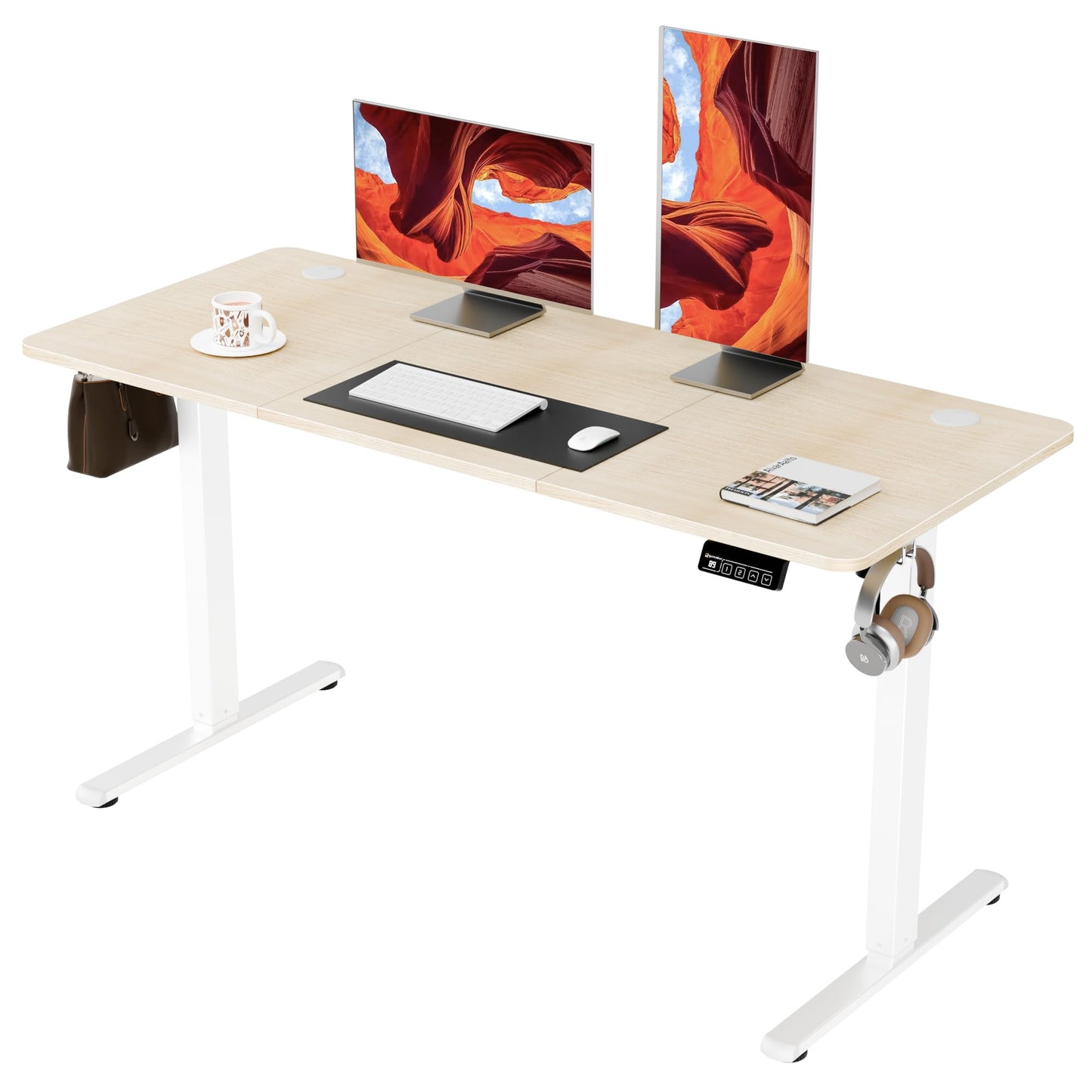 ERGOMAKER Adjustable Desks Standing Desk White & Wood 140X60cm Ergonomic NEW