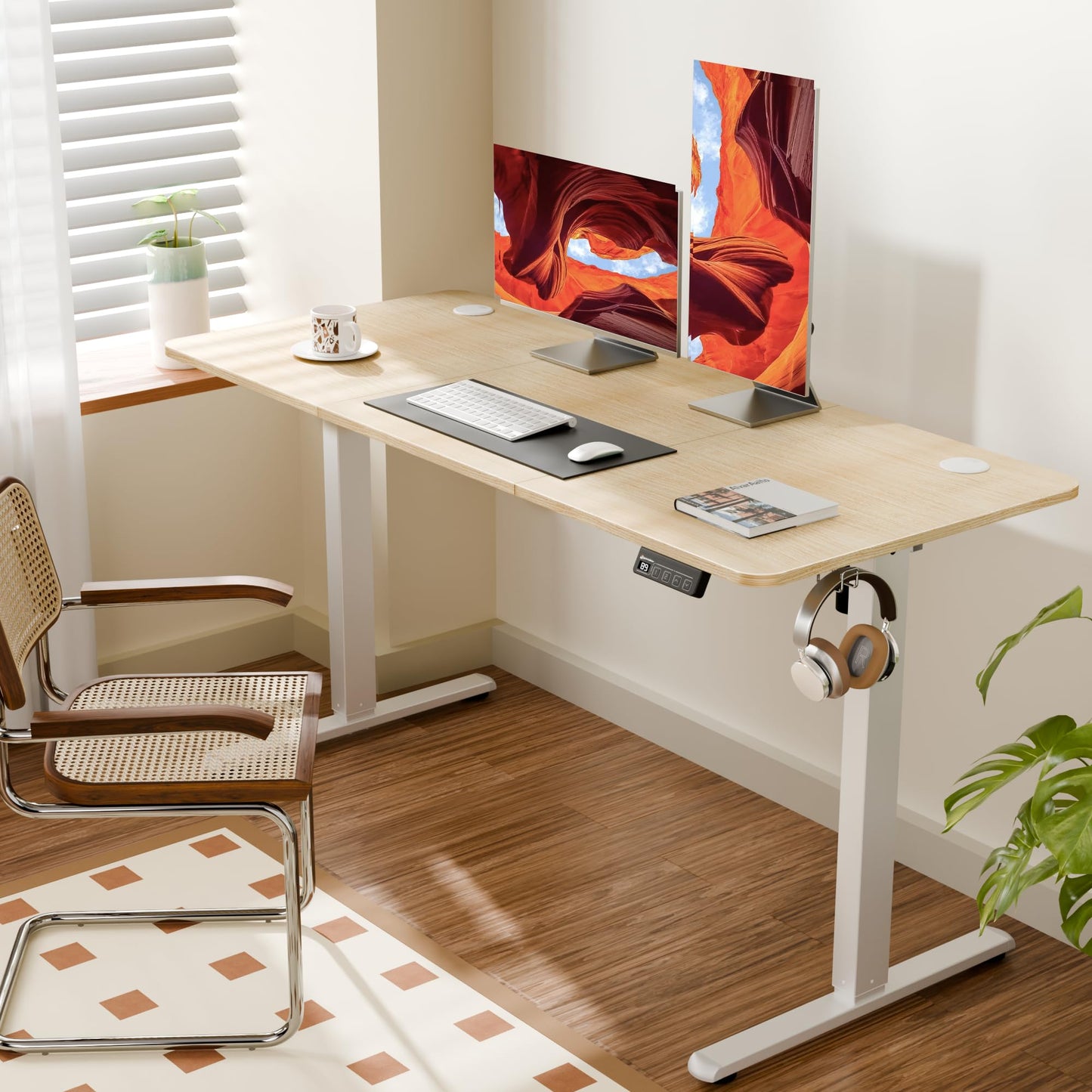 ERGOMAKER Adjustable Desks Standing Desk White & Wood 140X60cm Ergonomic NEW