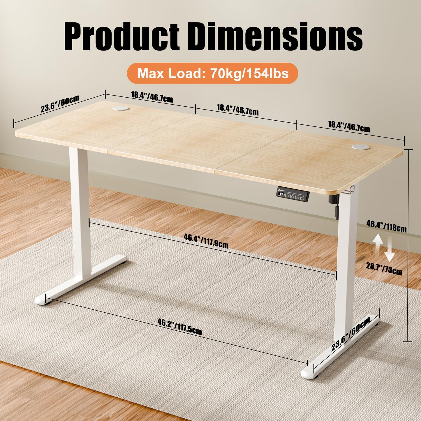 ERGOMAKER Adjustable Desks Standing Desk White & Wood 140X60cm Ergonomic NEW