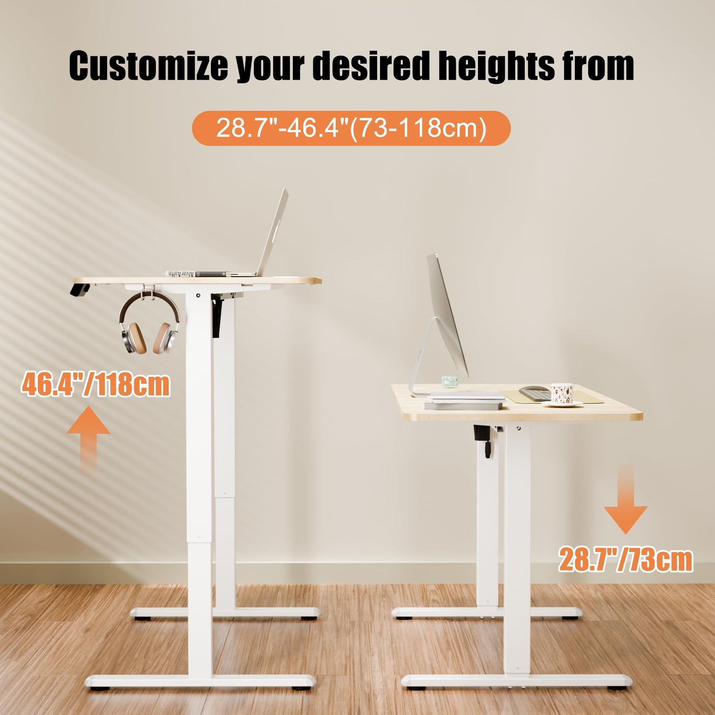 ERGOMAKER Adjustable Desks Standing Desk White & Wood 140X60cm Ergonomic NEW