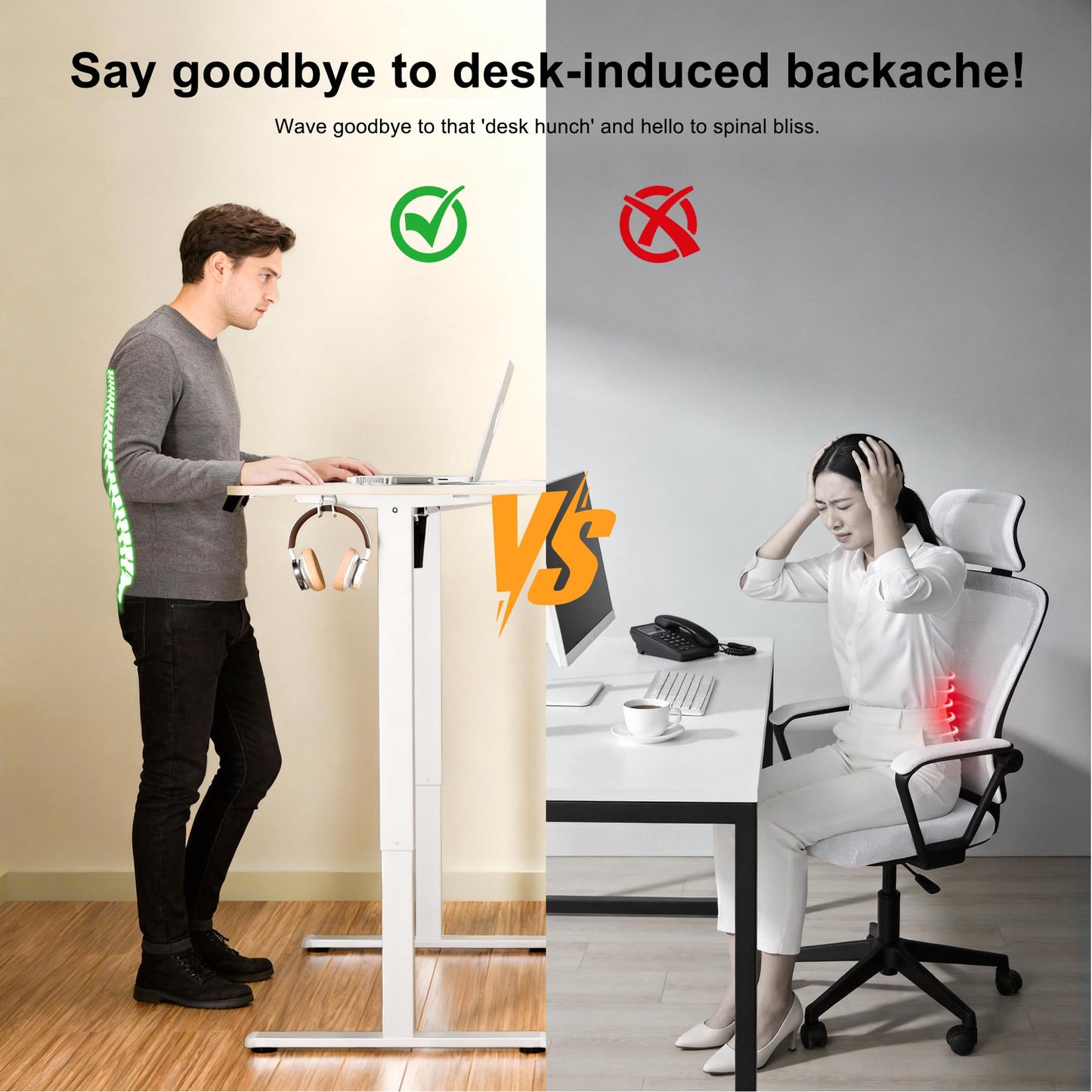 ERGOMAKER Adjustable Desks Standing Desk White & Wood 140X60cm Ergonomic NEW