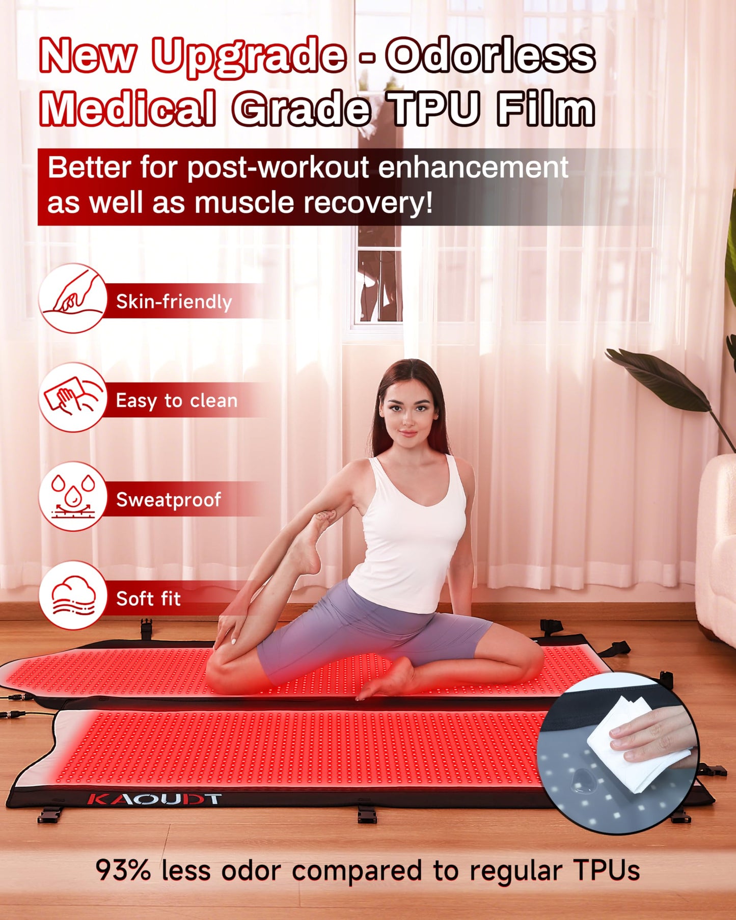 72"x33" Medical-Grade Light Therapy Mat for Full Body Pain Relief Black NEW