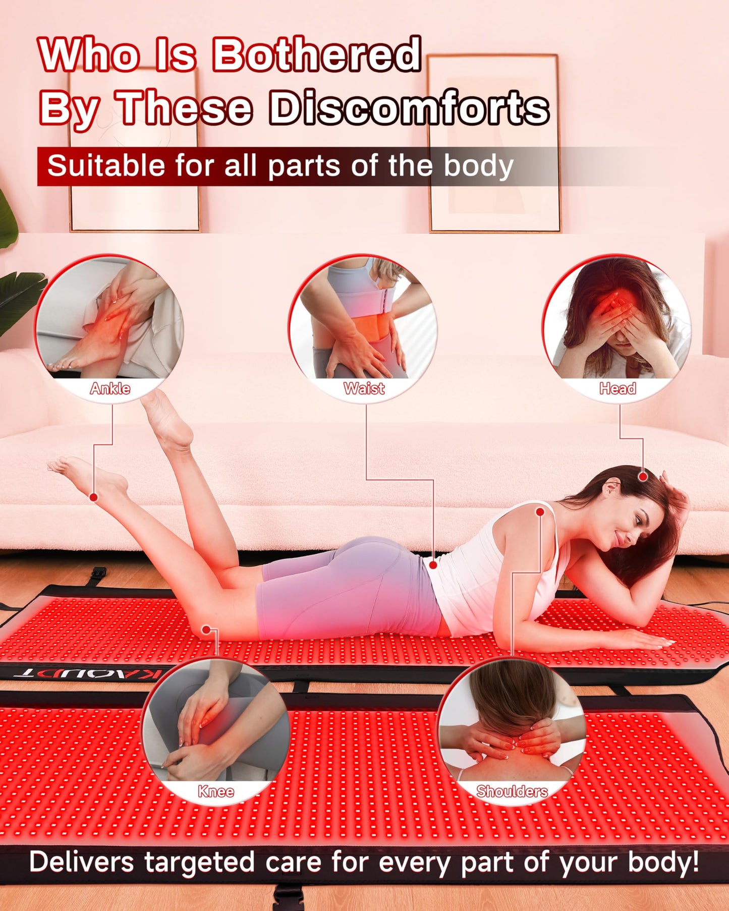 72"x33" Medical-Grade Light Therapy Mat for Full Body Pain Relief Black NEW