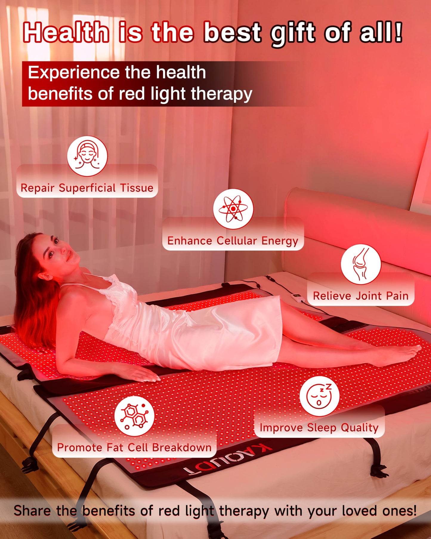 72"x33" Medical-Grade Light Therapy Mat for Full Body Pain Relief Black NEW
