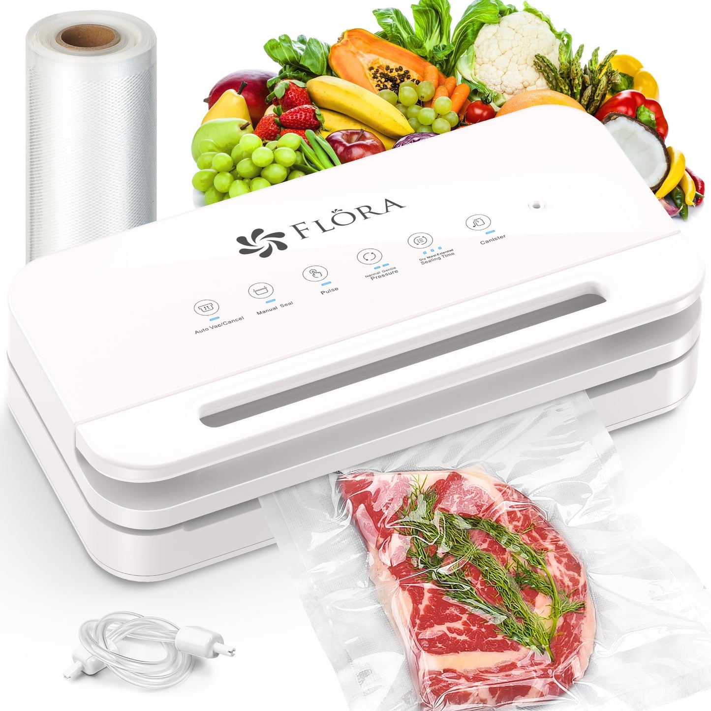 Flora White Vacuum Sealer Machine for Dry & Moist Food Preservation NEW