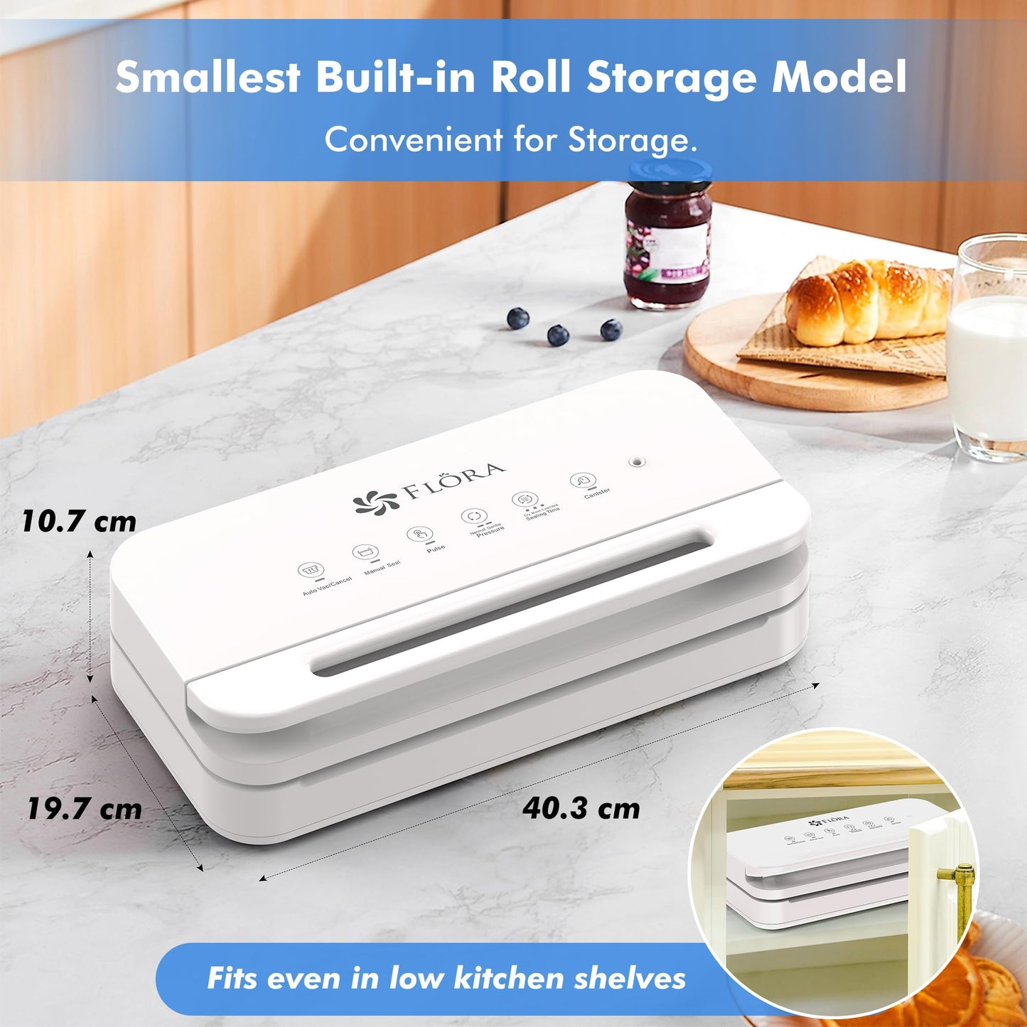 Flora White Vacuum Sealer Machine for Dry & Moist Food Preservation NEW