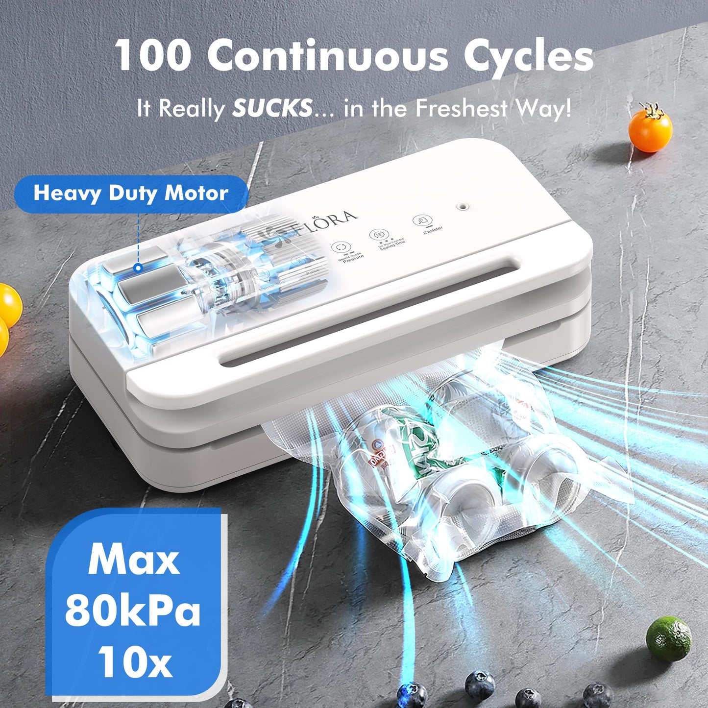 Flora White Vacuum Sealer Machine for Dry & Moist Food Preservation NEW