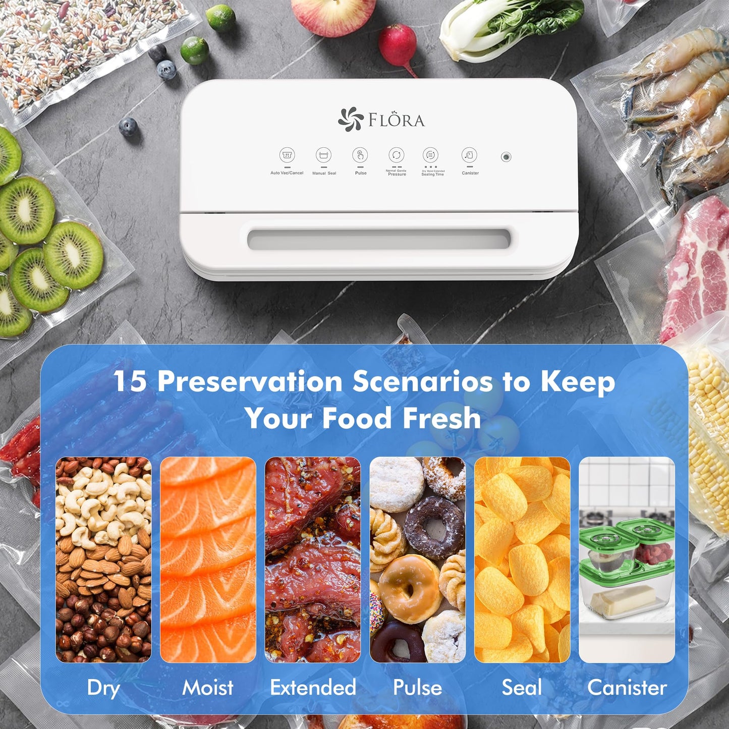 Flora White Vacuum Sealer Machine for Dry & Moist Food Preservation NEW