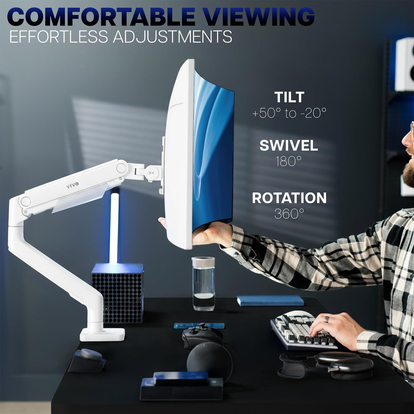 VIVO Ultrawide Monitor Tension Arm Adjustable Aluminum for 49 Inch Screens NEW