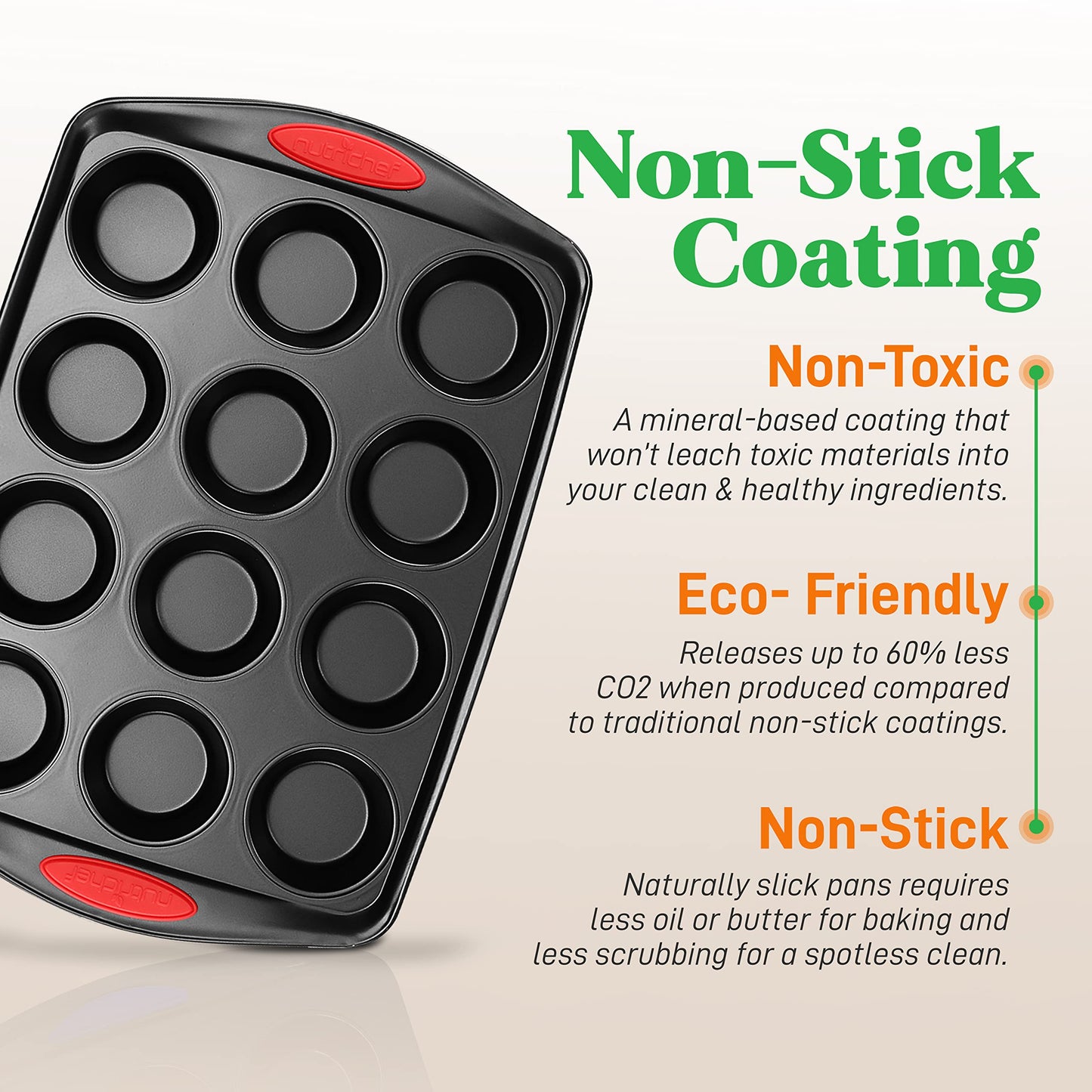 NutriChef 15-Piece Baking Pan Set Flexible Nonstick Carbon Steel Black Size NEW