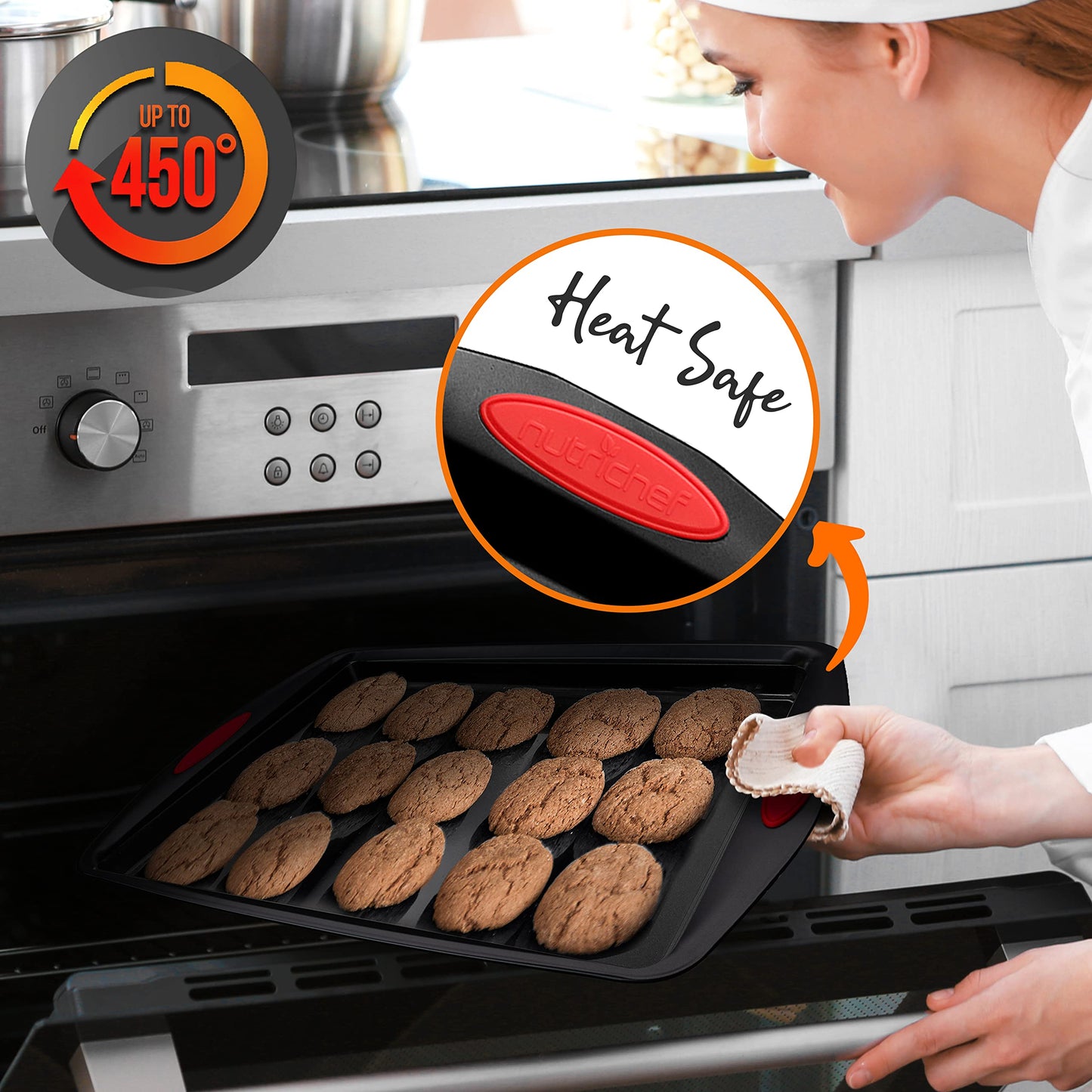 NutriChef 15-Piece Baking Pan Set Flexible Nonstick Carbon Steel Black Size NEW