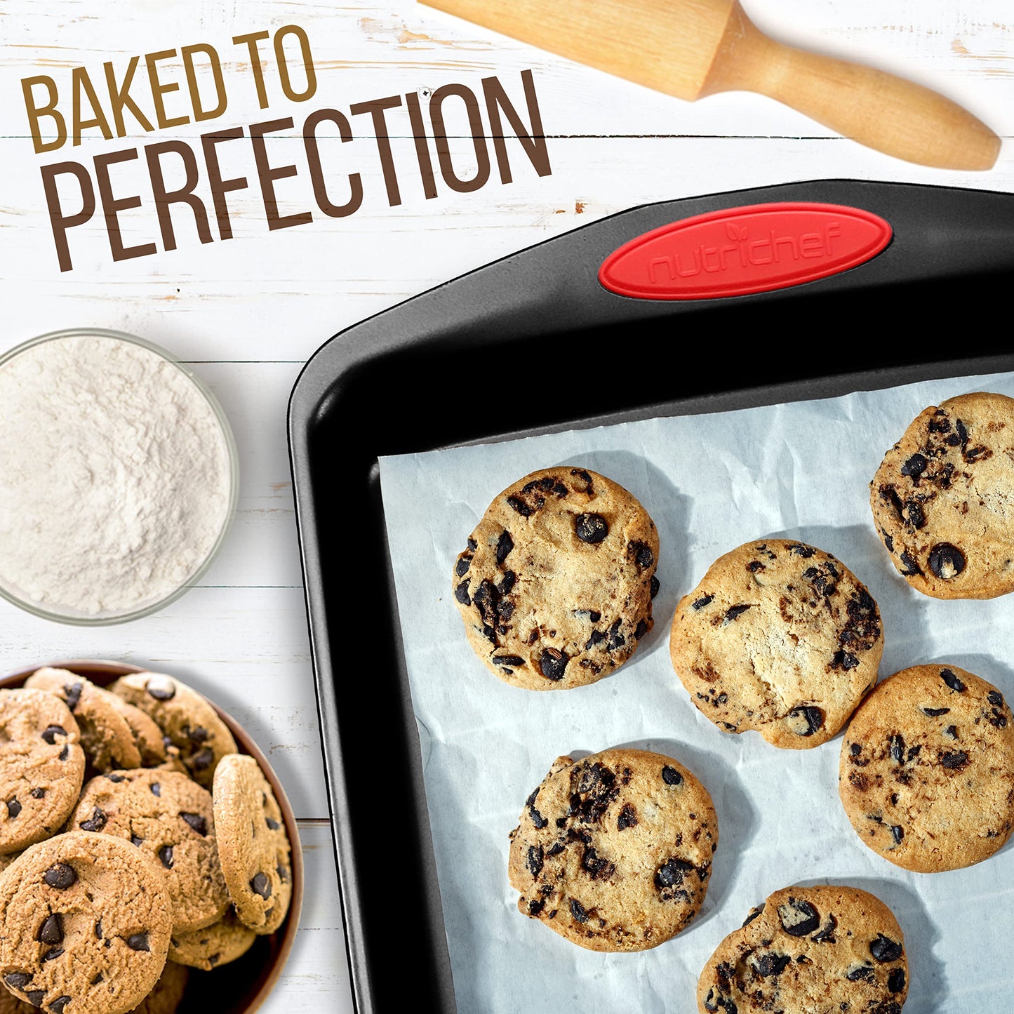 NutriChef 15-Piece Baking Pan Set Flexible Nonstick Carbon Steel Black Size NEW