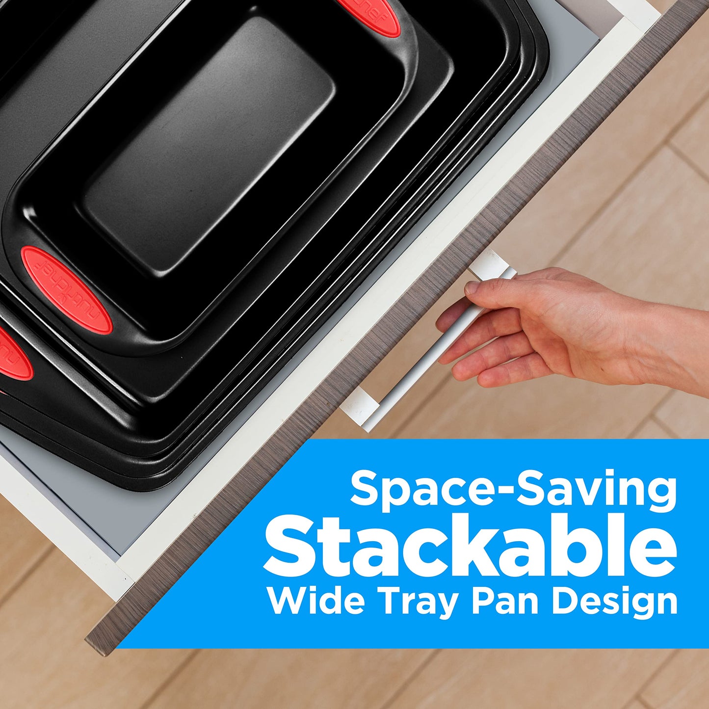 NutriChef 15-Piece Baking Pan Set Flexible Nonstick Carbon Steel Black Size NEW