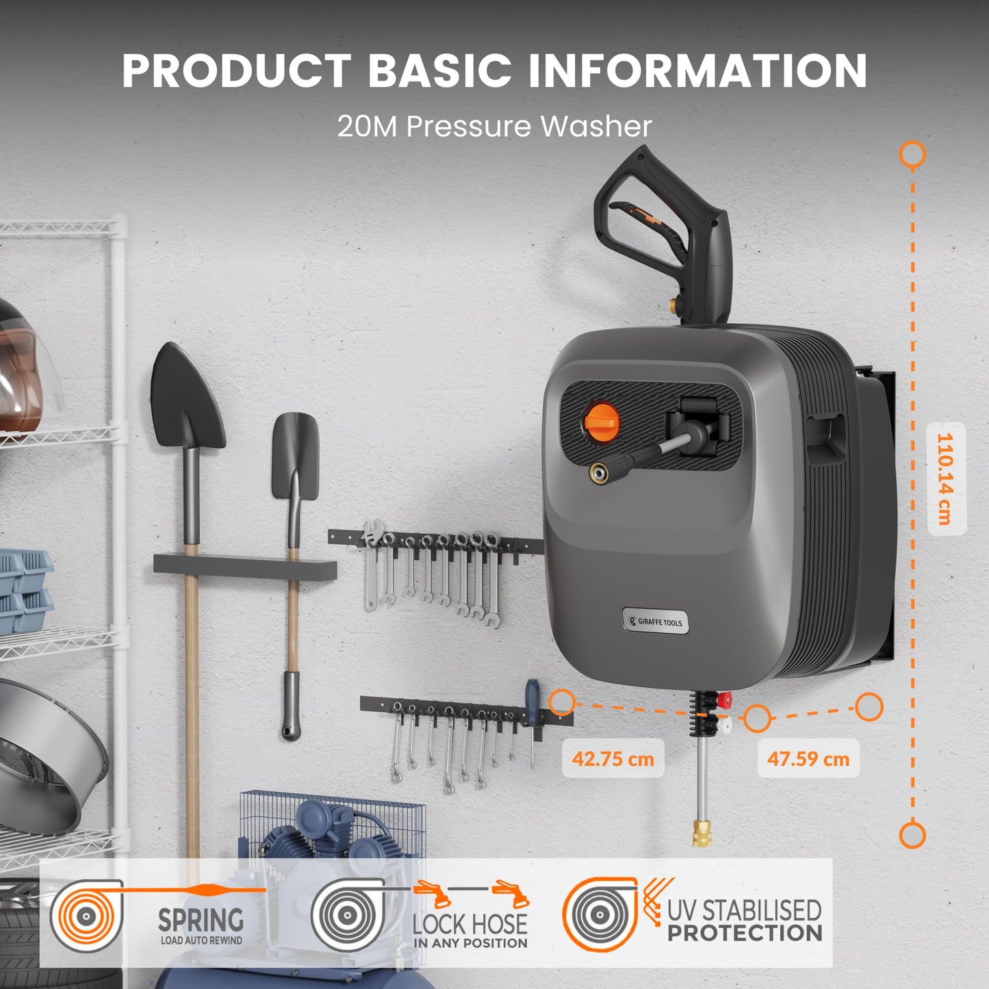 Giraffe Tools Electric Wall Mounted Pressure Washer with Grey Hose - DEMO