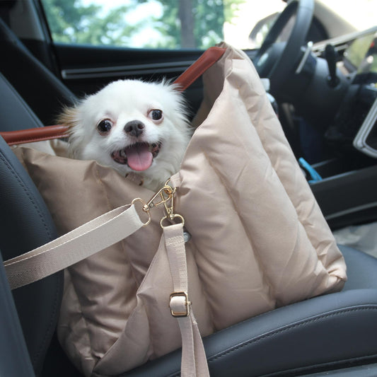 Light Brown Dog Car Seat Booster with Seatbelt Puppy Cover Size Medium NEW