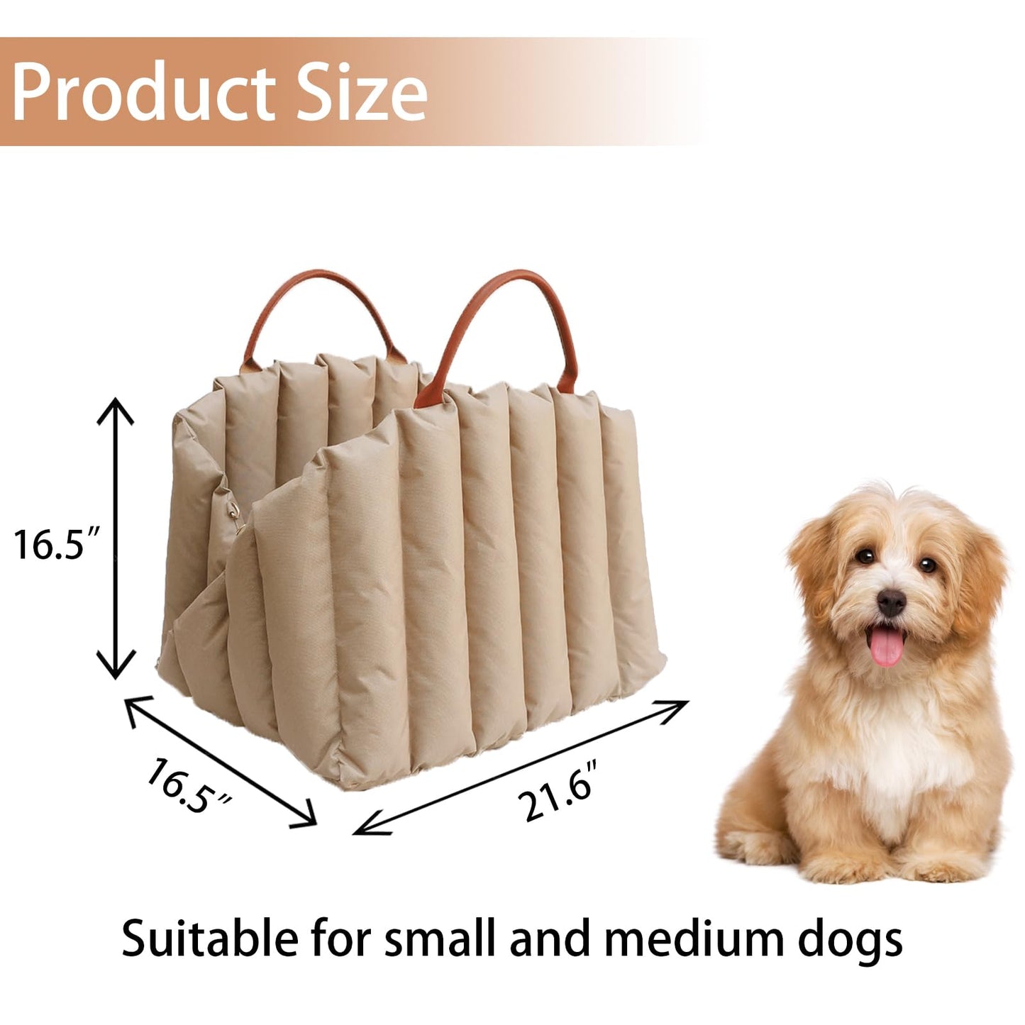 Light Brown Dog Car Seat Booster with Seatbelt Puppy Cover Size Medium NEW