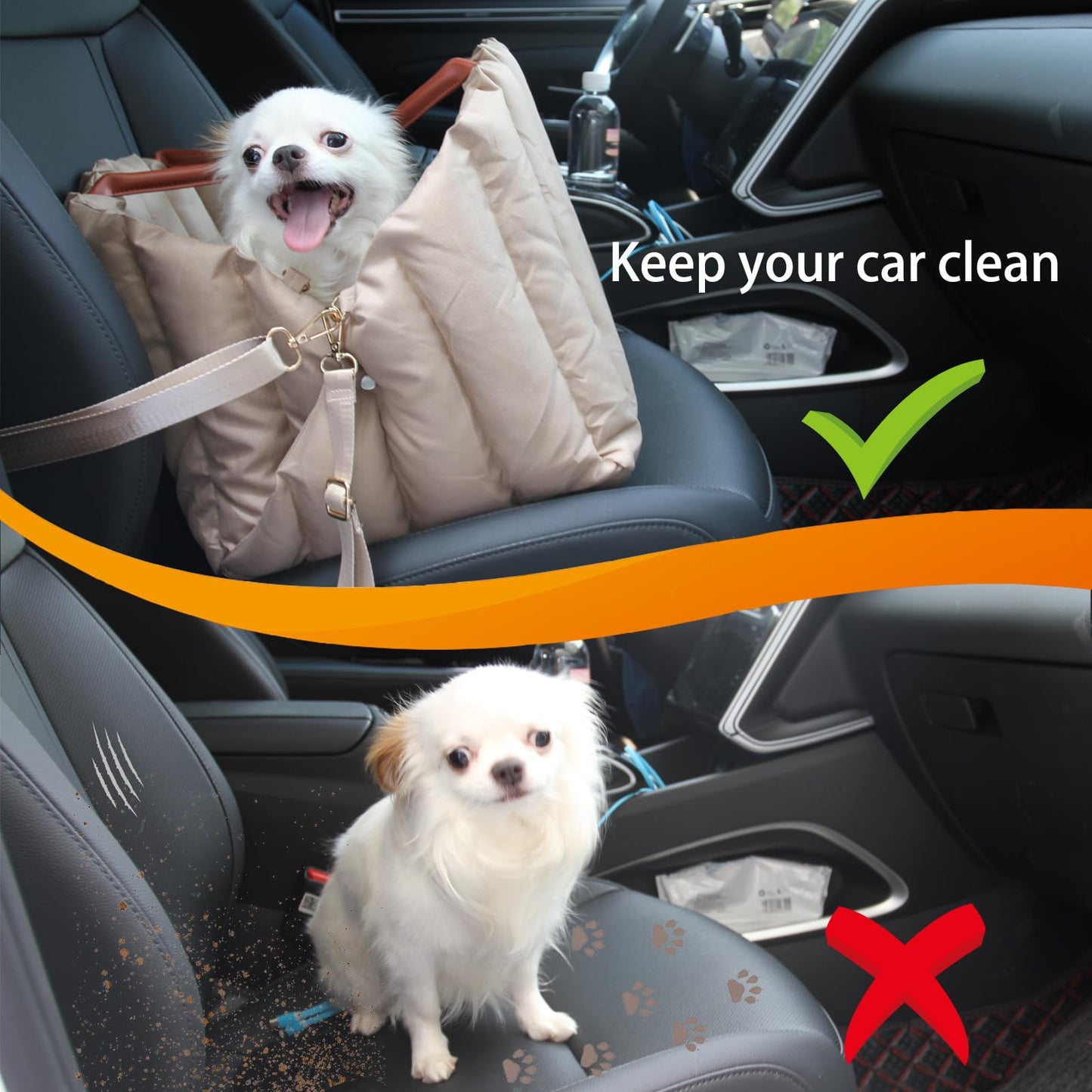 Light Brown Dog Car Seat Booster with Seatbelt Puppy Cover Size Medium NEW