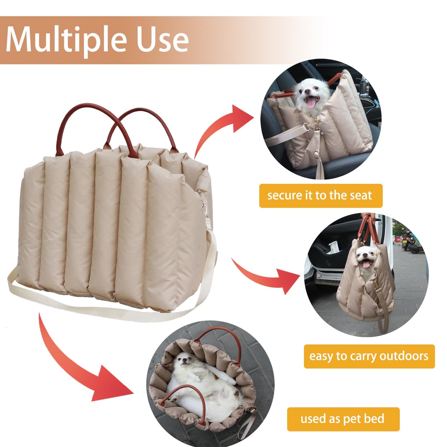 Light Brown Dog Car Seat Booster with Seatbelt Puppy Cover Size Medium NEW