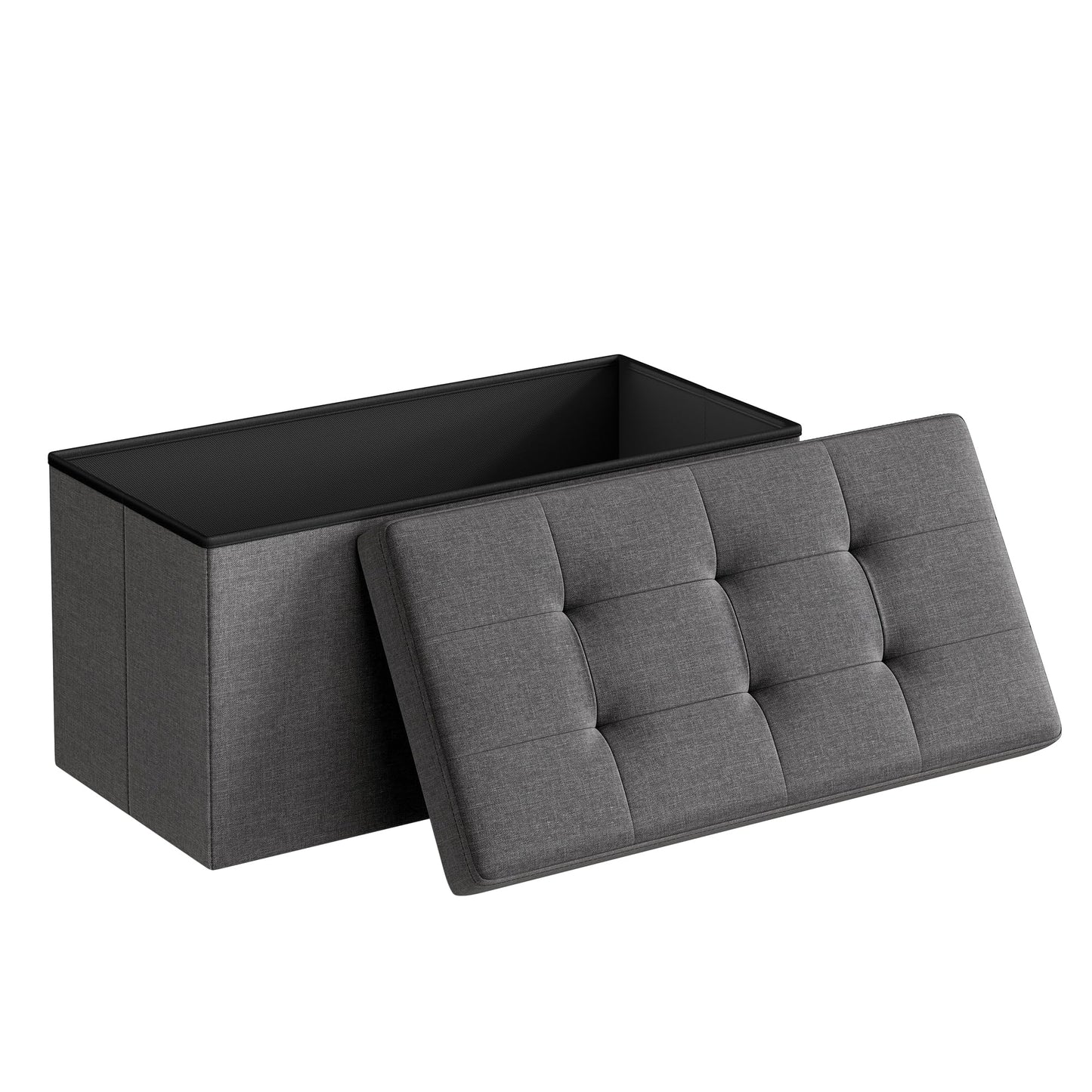 SONGMICS Tufted Storage Ottoman Bench, Dark Gray, 38D x 76W 38H cm, NEW