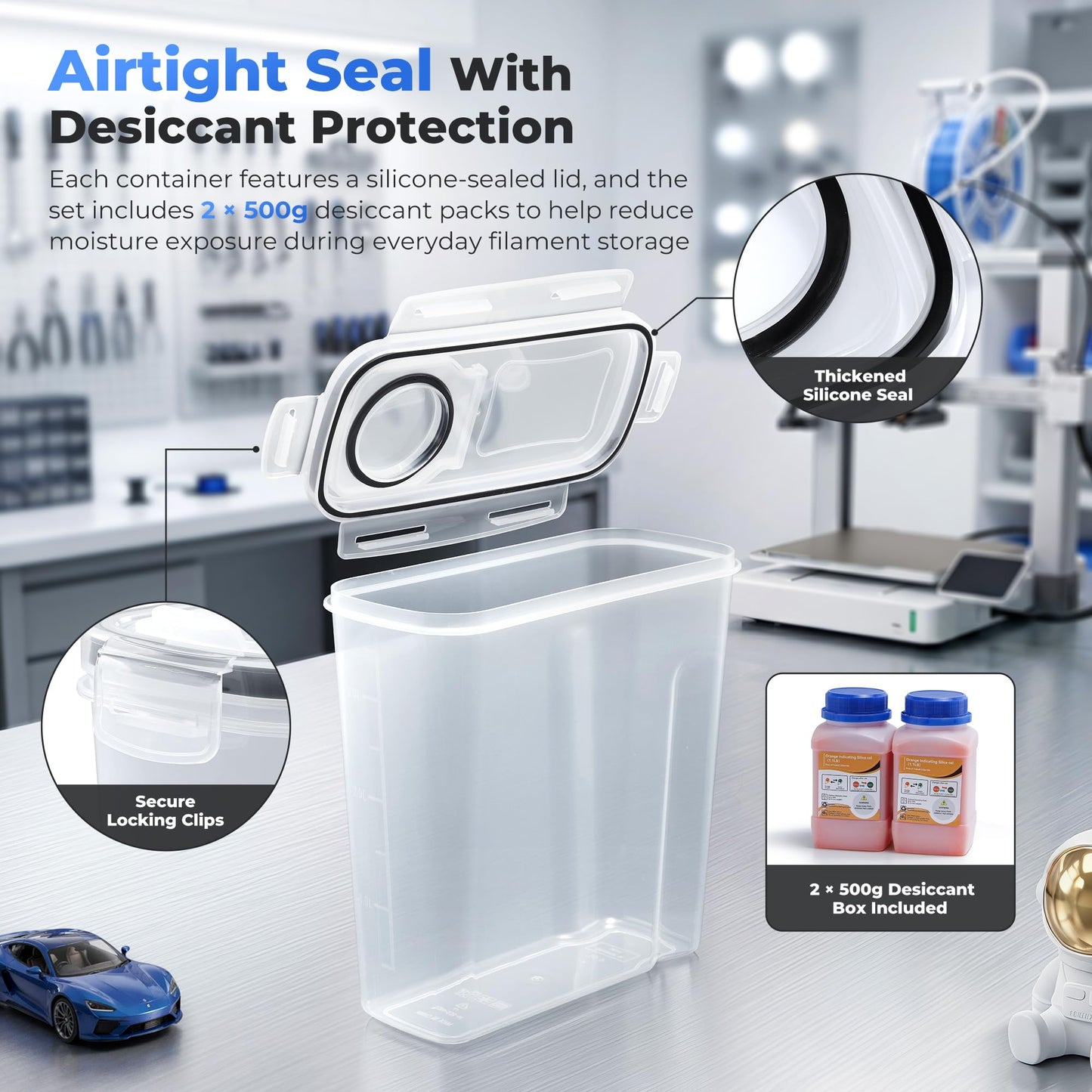 8-Pack Clear Filament Storage Containers for 3D Printer Accessories 4L x DEMO